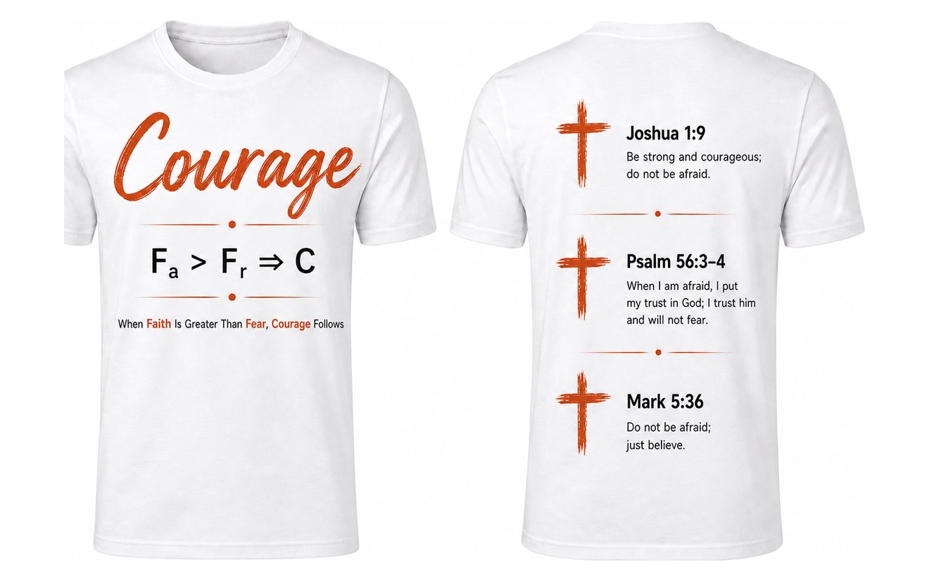 Courage T-shirt, front and back, in White