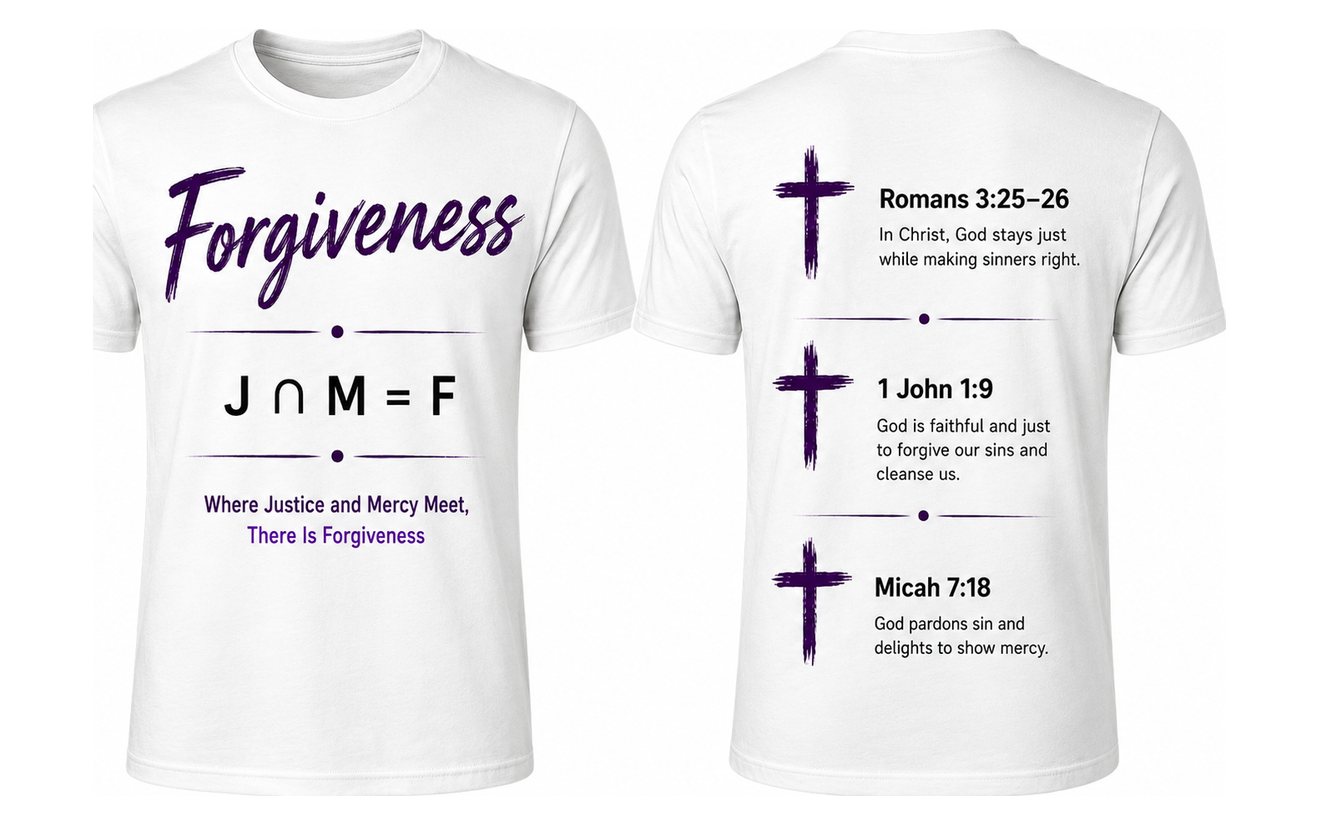 Forgiveness T-shirt, front and back, in White