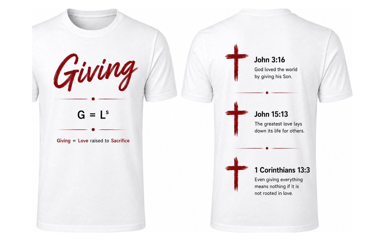 Giving T-shirt, front and back, in White