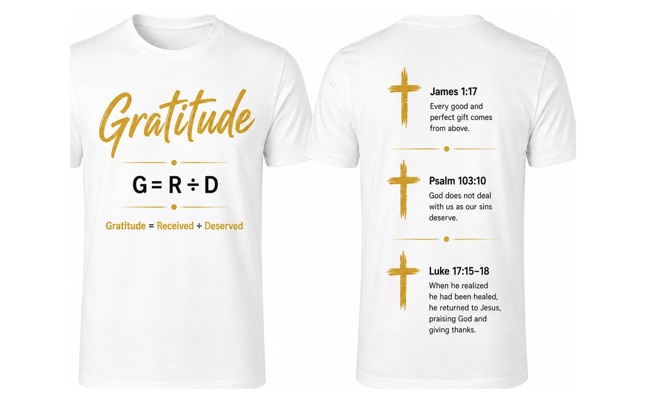 Gratitude T-shirt, front and back, in White