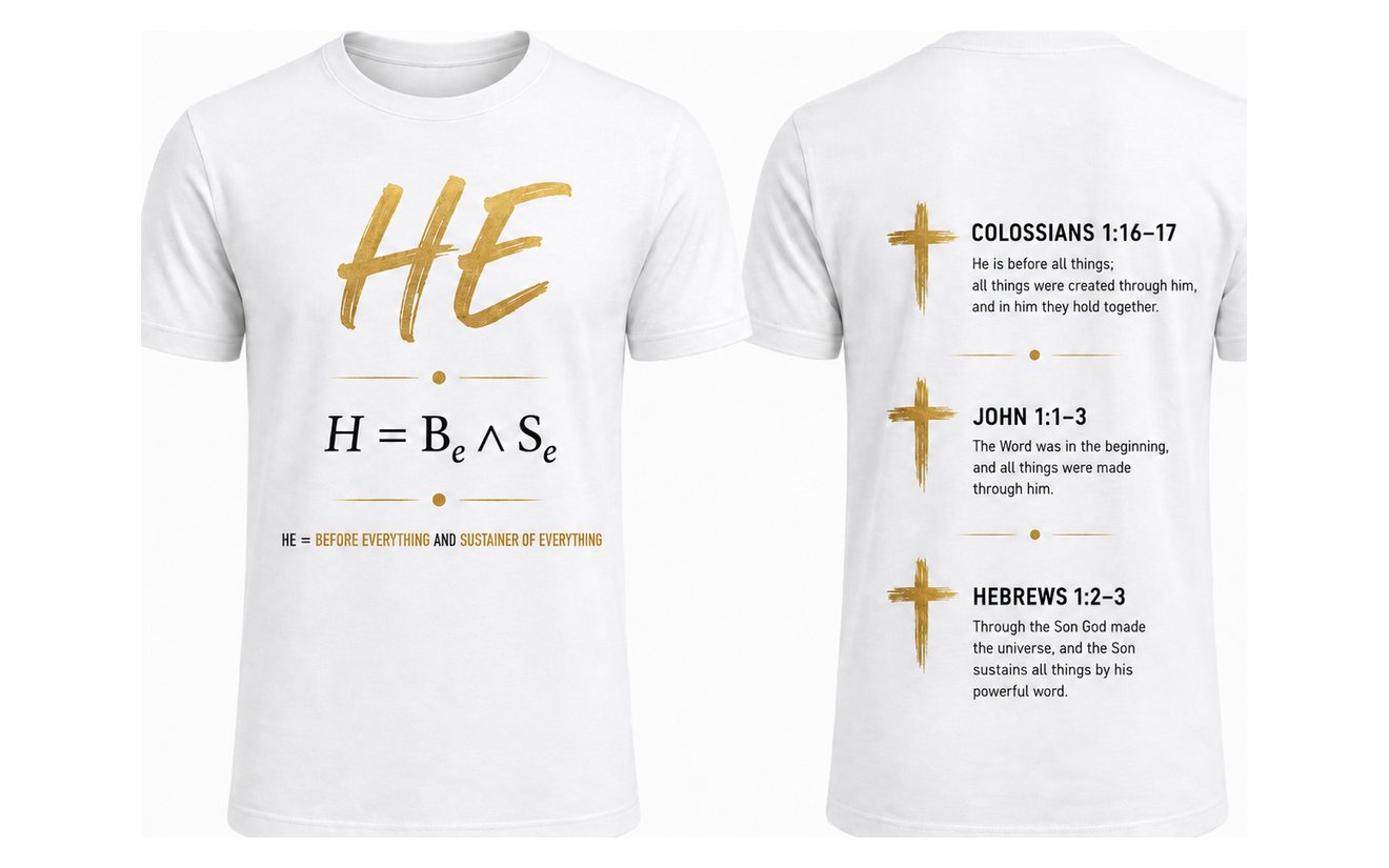He T-shirt, front and back, in White