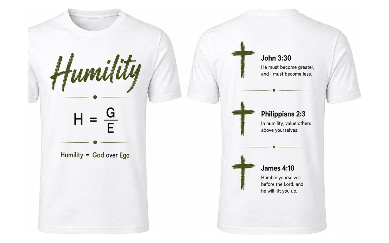 Humility T-shirt, front and back, in White