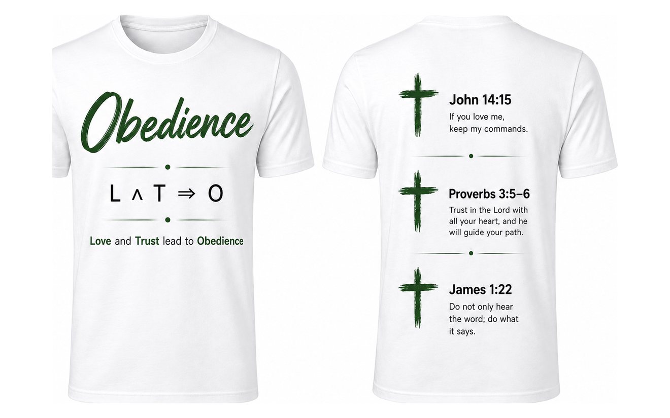 Obedience T-shirt, front and back, in White