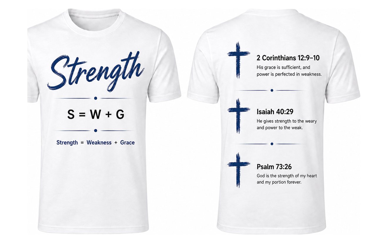 Strength T-shirt, front and back, in White