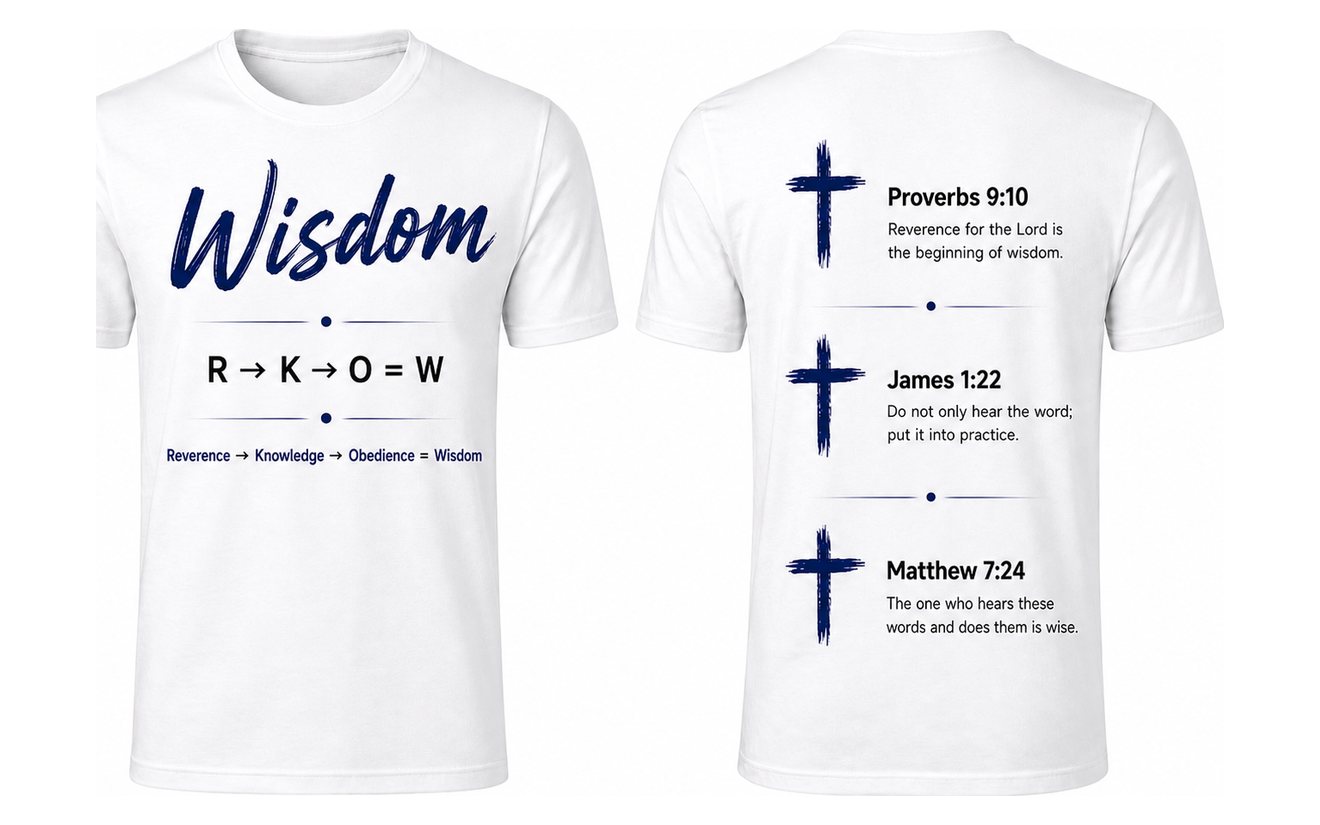 Wisdom T-shirt, front and back, in White